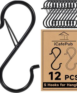 12 PCS S Hooks for Hanging with Safety Buckle | 3.5 inch Heavy Duty Metal S Shaped Hooks for Kitchen Utensil. Cups. Pots. Plants. Bags. Hats (Black)